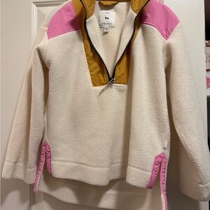 GAP Cream and Pink Sweater Cozy Fleece Half-Zip